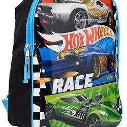 Hot Wheels 15" Kids Backpack – Blue Race Car Design, Lightweight, Reflective Logo, Padded Straps