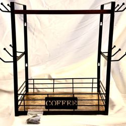 NEW Coffee Bar Organizer – 2-Tier Mug Holder Station with 12 Hooks (Assembled)