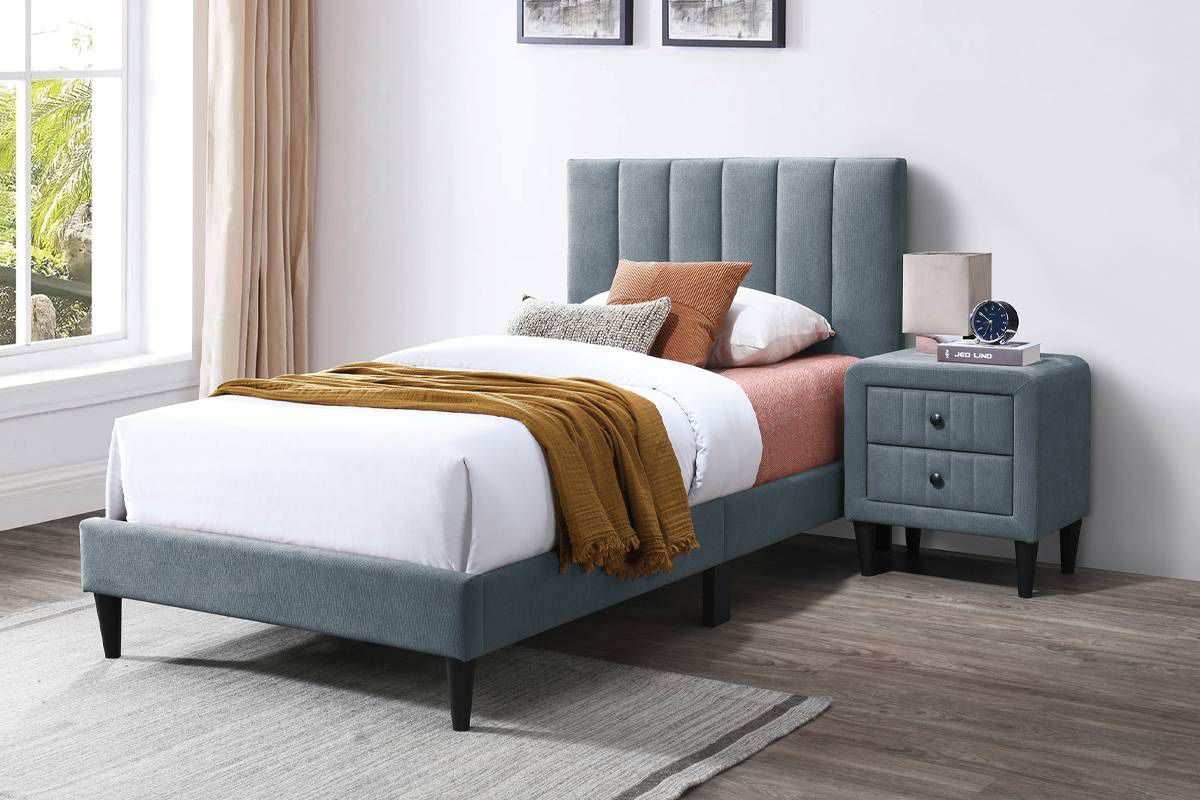 Twin Size Velvet Grey Bed With Orthopedic 