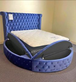 Round Storage Bed Frame Queen size bed King Size Bed color options Only $39 Down Payment 👉 PLEASE ASK FOR JON GREEN WHEN YOU ARRIVE!