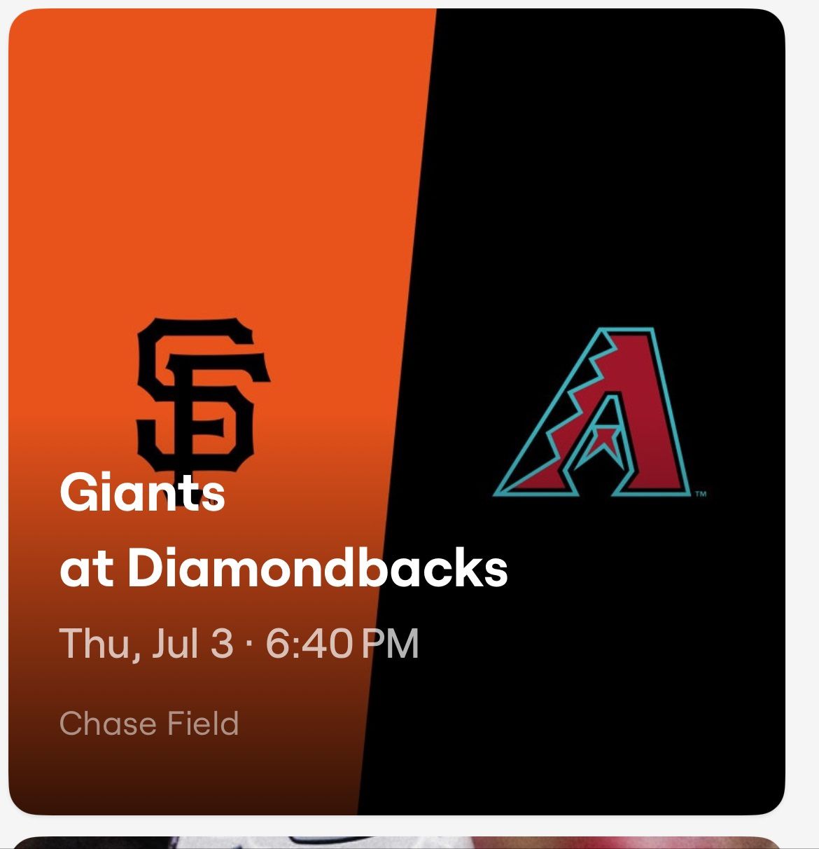 2 Giants @ Diamondbacks Tickets-7/3 @640