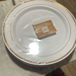 White Plastic Plates With Rose gold Trim