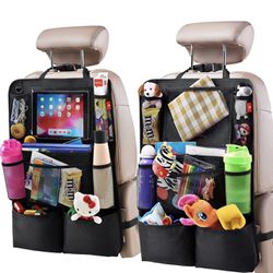 Helteko Backseat Car Organizer, Kick Mats Back Seat Protector with Touch Screen Tablet Holder, Back Seat Organizer for Kids, Travel Accessories with 9