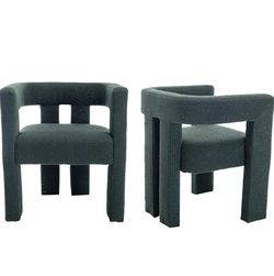 SET OF 8 BOUCLE GREEN DINING CHAIRS 