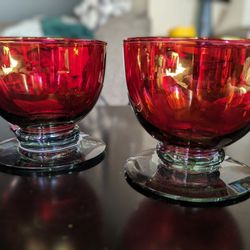 Red & Green Antique Short Glass Tumblers 