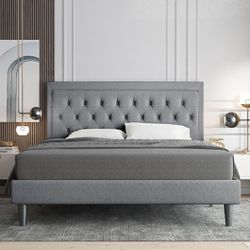 New Full Size Gray Upholstered Platform Bed Frame $140 Or $320 With Mattress Included