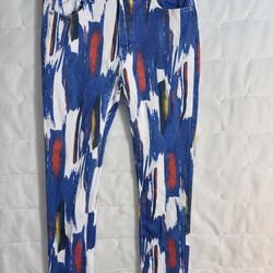 abstract Painted Print Skinny Jeans Size 32 Seven Dollars