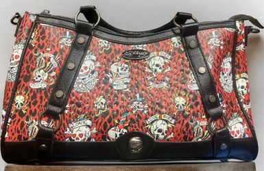 Ed Hardy Red Leopard Tattoo Skull Satchel Bag