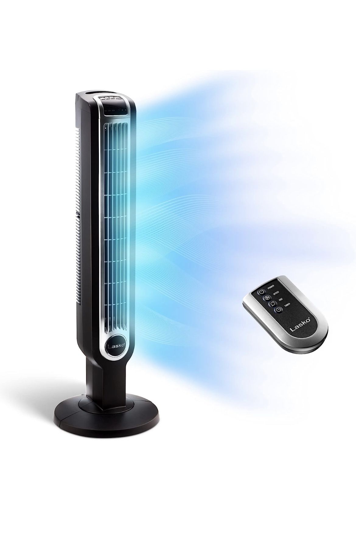 Lasko Oscillating Tower Fan, 3 Quiet Speeds, Timer, Remote Control, for Bedroom, Kitchen, Office, 36", Black, 2511