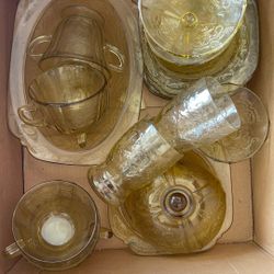 Box Of Vintage Amber Glass