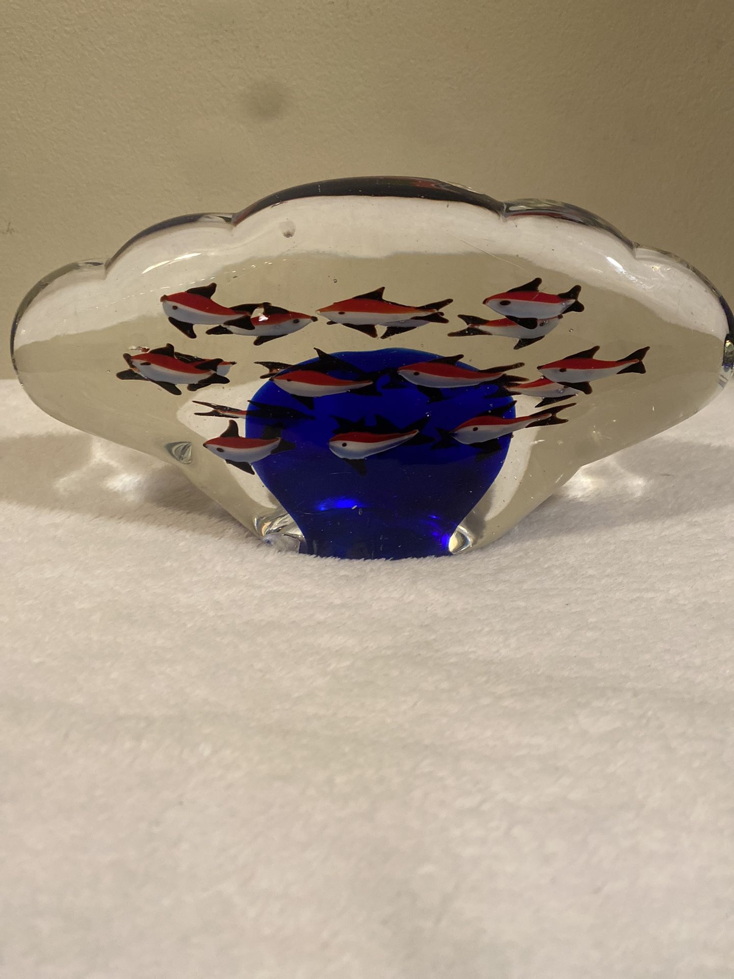 VINTAGE MURANO ART GLASS FISH AQUARIUM PAPERWEIGHT ♡ 4"TALL X 10" LONG