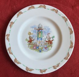 ROYAL DOULTON ENGLAND BUNNYKINS RABBIT BUNNY ROCKET LAUNCH VINTAGE PLATE - EASTER - ‼️ See TONS Of VINTAGE & RaRE Items Here ....