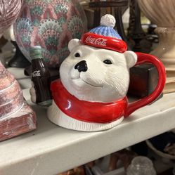 Collectible Coca Cola Polar Bear Vintage ENESCO Teapot. RARE. From The 1990s. OR, New Coca Cola Stapler In Original Package. $20 Each Firm. 