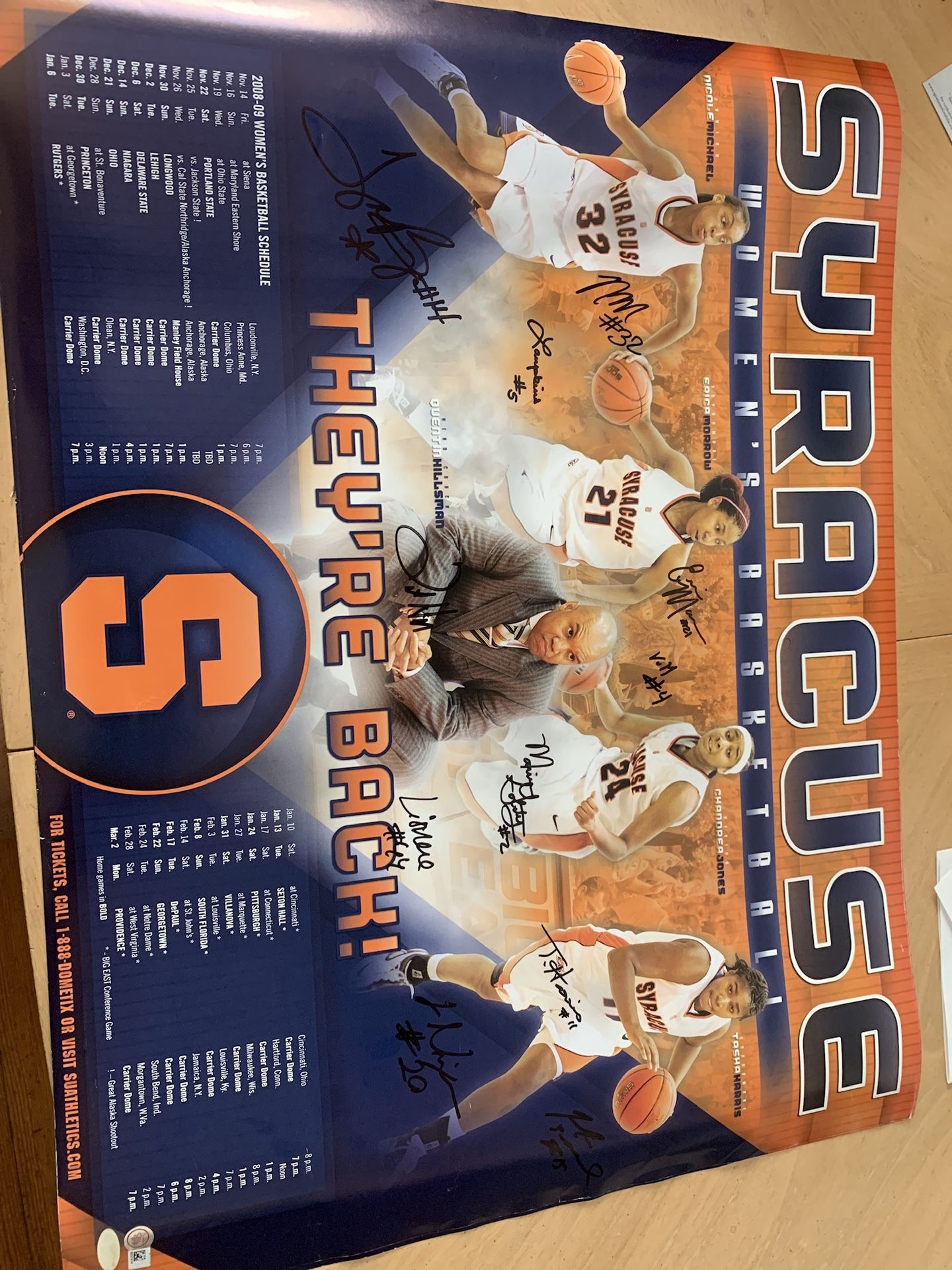 Syracuse women’s basketball team autograph