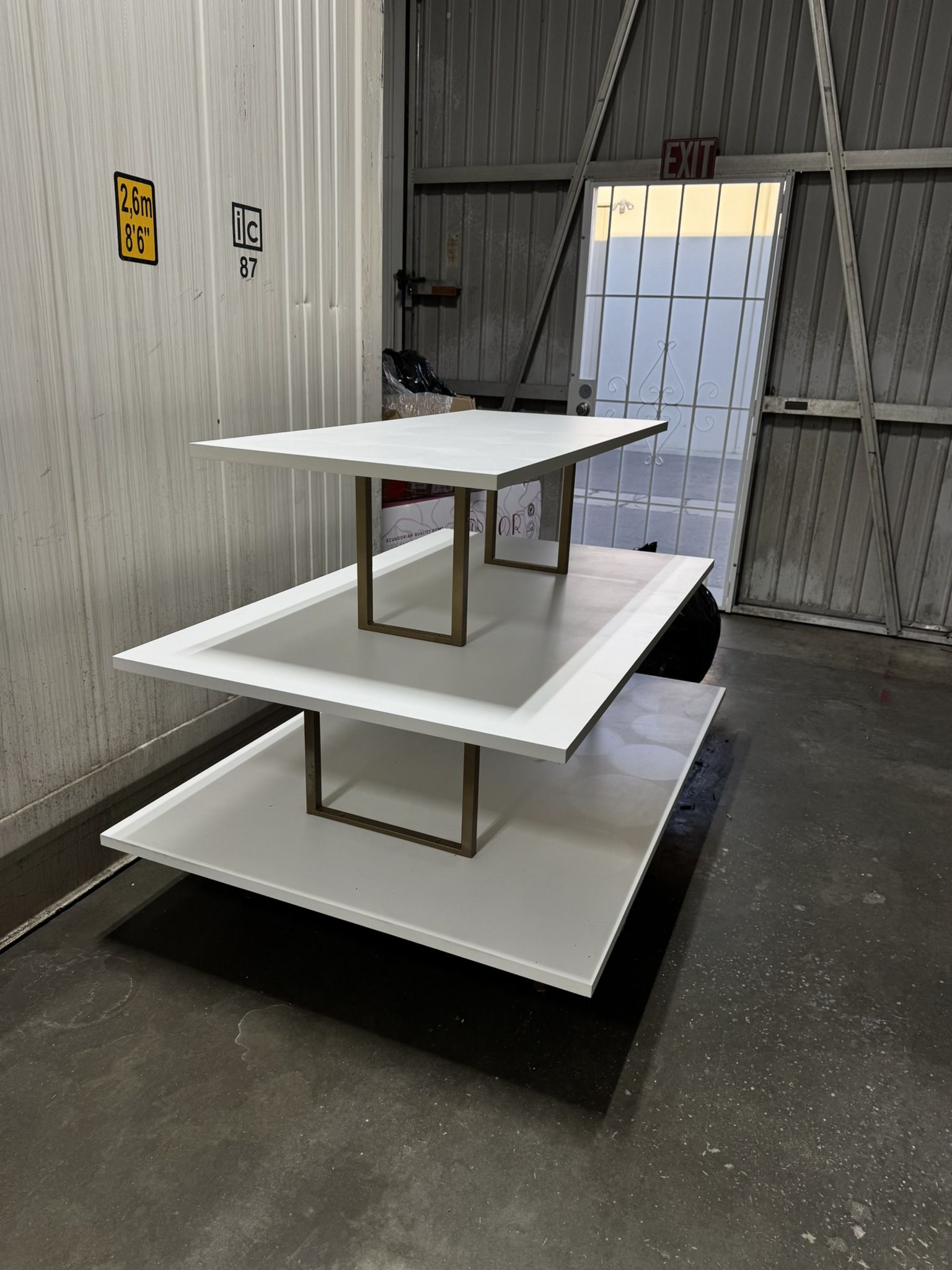 Modern 3-Tier Display Shelf in White and Gold - Used in Good Condition
