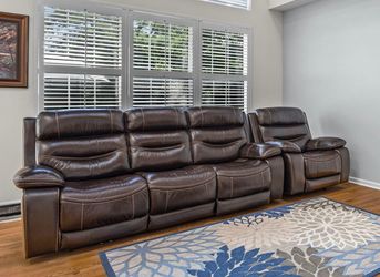Genuine Leather Reclining Sofa & Matching Recliner