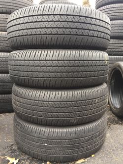 235/65/18 Bridgestone set of used tires in great condition 70%tread 225$ plus tax for 4. Installation balance and alignment available but not include