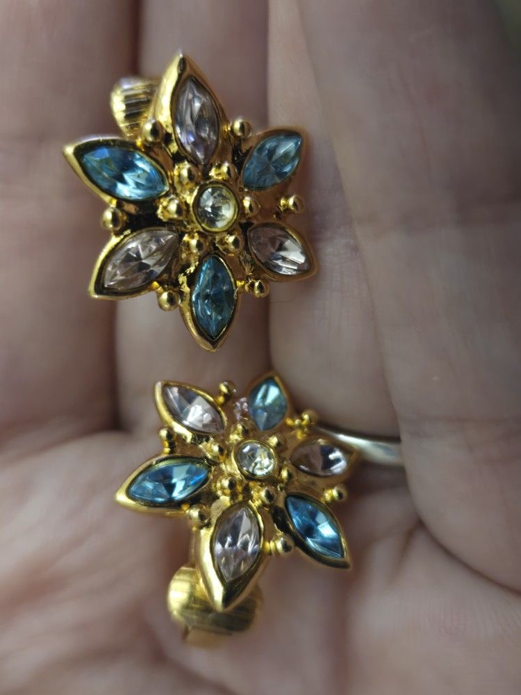 Floral Gold Tone Clip On Earrings