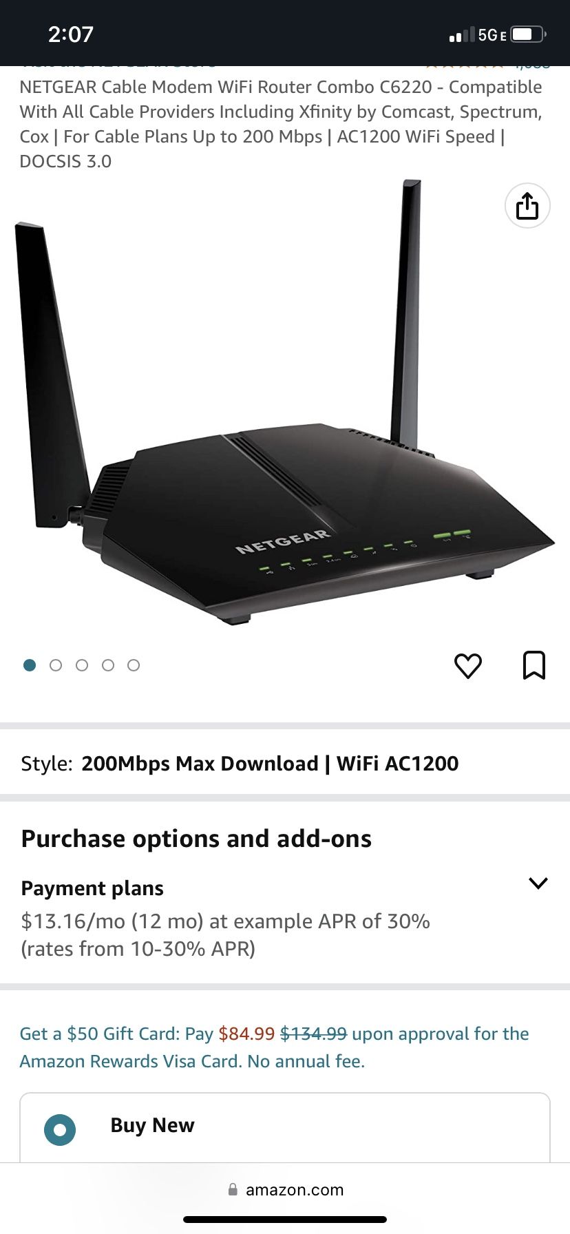 Netgear Cable Modem Router Model C6220 AC1200 Dual Band 