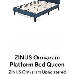 ZINUS Omkaram Upholstered Platform Bed Frame, Mattress Foundation, Wood Slat Support, No Box Spring Needed, Easy Assembly, Queen
