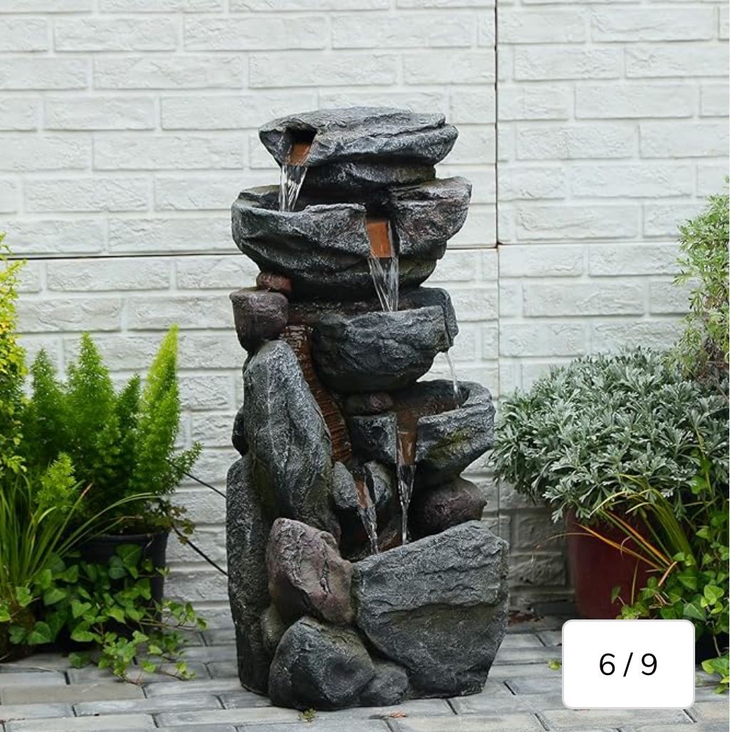 5-Tiered Rock Water Fountain Outdoor Garden - 31.5”Waterfall Fountain
