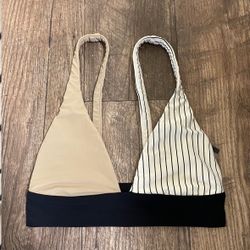 Boys + Arrows Phil Bikini Top. Taupe. Black. Striped.  Small