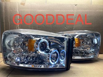 #OH119 2006-2009 Dodge Ram Chrome Halo LED Halogen Headlight Pair
