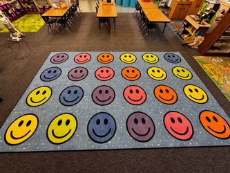 Flagship Carpets Smiley Sit Spot Seating (Seats 24) Classroom Carpet Rug 7’6” x 12’ Blue