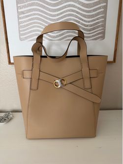 Tory Burch Large Beige Leather Tote Bag