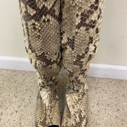 Tan/Brown Open Toed Snakeskin Boots size 6