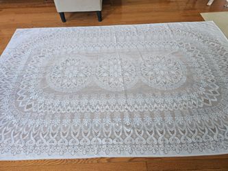$35.00 - Vtg Lace Tablecloth, Quaker Style/Geometric Designs - Pure White!  Size: 98" x 62"/Like New Condition!