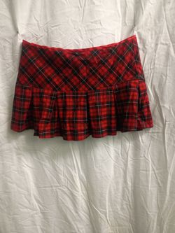 Red Plaid Pleated Mini Skirt