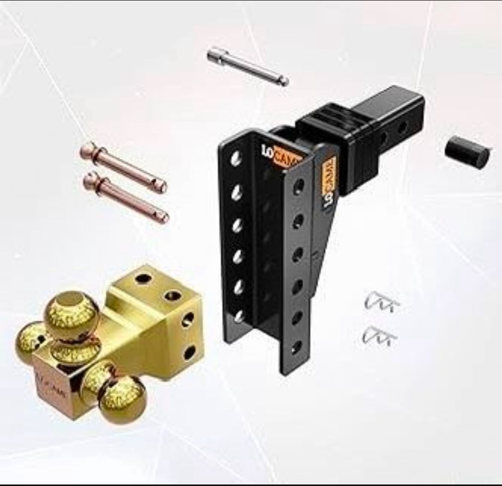 Adjustable Trailer Hitch, Tri-Ball (1 7/8”, 2”, 2 5/16”) Drop Hitch Fits 2” Receiver 15,000 lbs Heavy Duty Truck Gold
