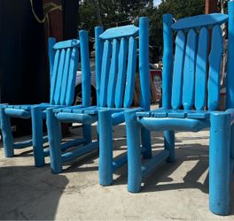Blue Painted Wood Log Chairs Set of 3. 42” Height 2’ Length 20” Width