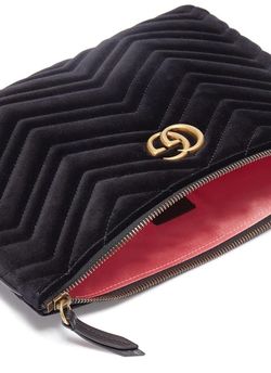 Gucci Marmont GG Matelassé Zip Velvet Clutch