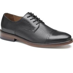 Size 12 Black Leather Johnston & Murphy Men's Sutton Embossed Capped Toe