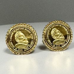 Mens 18k Yellow Gold Cufflinks W/ 21k 5 Bolivares Gold Coin 7.95 Grams 11046785