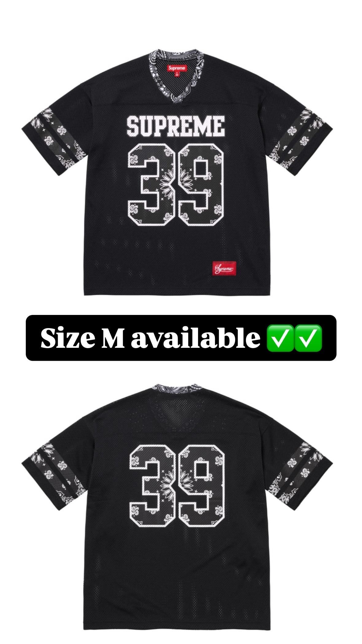 Supreme SS 25’ Week 14 Black Bandana Football Jersey, Patchwork Zip Up Hooded Sweatshirt
