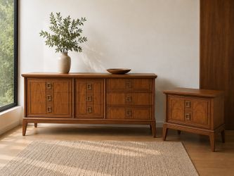 Vintage Dixie Mid-Century Modern Walnut Dresser & Matching Nightstand