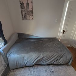 Twin Velvet Bed Frame, With Mattress, Duvet And Bedding