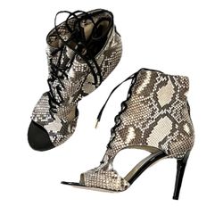 Jimmy Choo Women’s Minka Python Lace-Up Cutout Booties size 37 Natural/Black