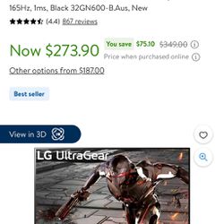 LG UltraGear Gaming Monitor QHD 1440p 165hz 1 ms