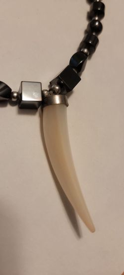 Hematite Necklace with Pendant Tooth and Bracelet