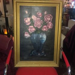 Hand Painted Oil/ Purple Roses 