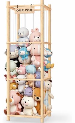 Stuffed Animal Storage & Organizer, Wooden Toy Holder Zoo for Kids Easy Assembly, Easy to Access & Put Away, Plush Toy Storage for Toddler Rooms, Play
