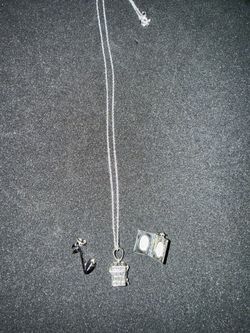 Silver .925 Necklace With All .925 Prayer Box Bible That Opens And Musical Note