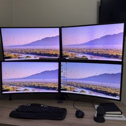 4-Monitor Setup Bundle | 27" Samsung Curved (2x 144Hz Gaming + 2x Standard) + VIVO Quad Stand  
