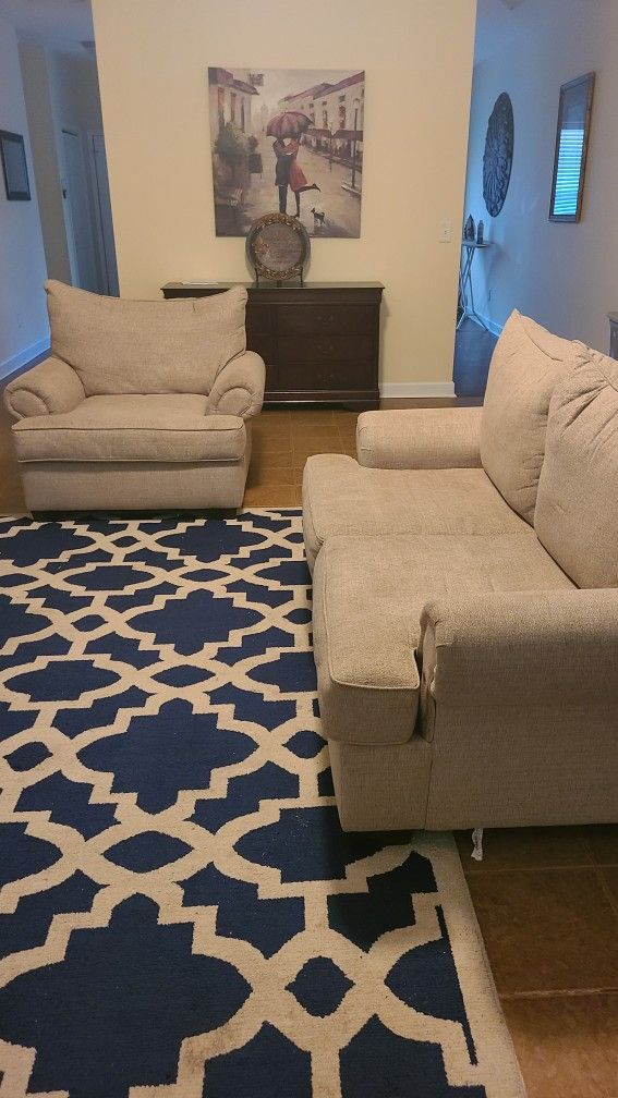 Tan Loveseat And Chair
