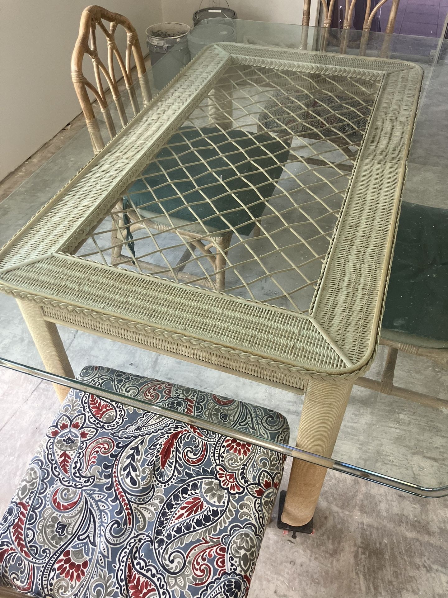 Rattan And Glass Dining Table & Chairs