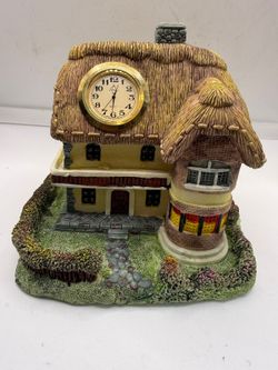 Cottage House Quartz Clock Thatched Roof Village Decor Untested